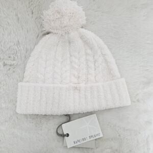 Barefoot Dreams CozyChic Cable Knit Beanie Hat Pom Pom Slouchy Cream NWT OS
